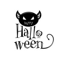 Creative Black Halloween Text with Scary Cat Face on White Background. vector