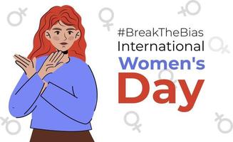 International Women's Day. Break The Bias campaign. March 8. different but equal girl crossed arms. vector