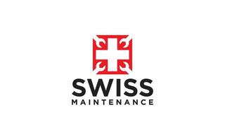 Swiss Service logo or label. Construction, repair vector illustration