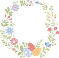 Round frame with flowers and easter eggs vector