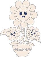 Retro  daisy flowers power. Monochrome palette vector