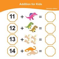 Addition Math Game for Preschool. Math Worksheet Edition. Educational printable math worksheet. Count and write activity. Vector illustration.