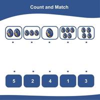 Counting and matching game for kids with Dinosaur eggs. Count and match worksheet. Educational printable math worksheet. Vector illustration.