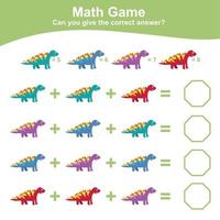 dinosaurios tema matemáticas juego hoja de cálculo. matemático actividad para niños. educativo imprimible matemáticas hoja. adicional y sustracción matemáticas para niños. vector archivo.