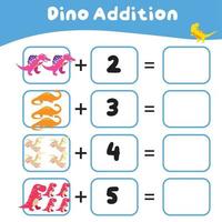 Dinosaurs theme Math Game worksheet. Mathematic activity for children. Educational printable math sheet. Vector file.