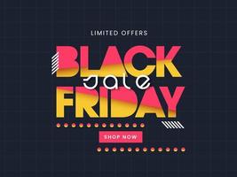 Sale Poster Design With Paper Cut Style Black Friday Text On Grey Grid Background. vector