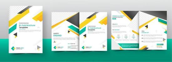 Creative Business Bi-Fold Brochure Templates Design In Front And Back View. vector