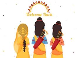 Back View of Lord Rama with His Wife Sita and Brother Laxman on White Background for Welcome Back. vector