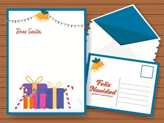 Merry Christmas Greeting Card With Double-Sides Envelope For Dear Santa.