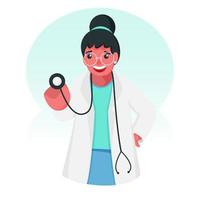 Doctor Girl Character Holding Stethoscope For Checkup. vector