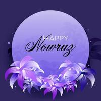 Happy Nowruz Font with Glossy Hyacinth Flowers Decorated on Purple Background. vector