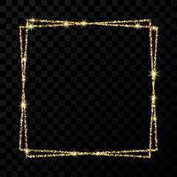 Gold double square frame. Modern shiny frame with light effects isolated on dark vector