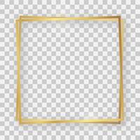 Double gold shiny square frame with glowing effects and shadows vector