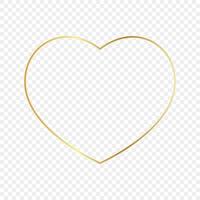 Gold glowing heart shape frame isolated on transparent background. Shiny frame with glowing effects. Vector illustration.