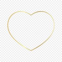 Gold glowing heart shape frame isolated on transparent background. Shiny frame with glowing effects. Vector illustration.