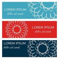 Set of abstract horizontal header banners with geometric circular elements and place for text. Colorful backgrounds for web design. Vector illustration