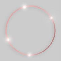 Shiny frame with glowing effects. Rose gold round frame with shadow on grey background. Vector illustration