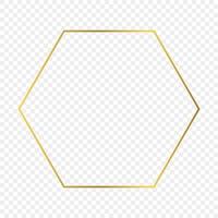 Gold glowing hexagon frame isolated on transparent background. Shiny frame with glowing effects. Vector illustration.