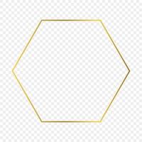 Gold glowing hexagon frame isolated on transparent background. Shiny frame with glowing effects. Vector illustration.