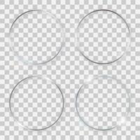 Set of four silver shiny round frames with glowing effects and shadows vector