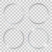 Set of four silver shiny round frames with glowing effects and shadows vector