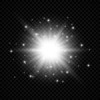 Light effect of lens flares. White glowing lights starburst effects with sparkles vector