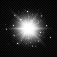 Light effect of lens flares. White glowing lights starburst effects with sparkles vector