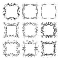 Set of nine square black monogram elements on a white background. Vector illustration.