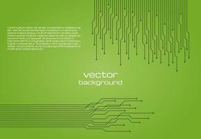 Abstract technological green background with elements of the microchip. Circuit board background texture. Vector illustration.