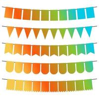 Colorful flags and bunting garlands for decoration. Decor elements with various patterns. Vector illustration