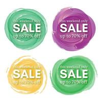 Set of Four Sale this weekend only up to 70 off sign with shadow over red watercolor spot. Vector illustration