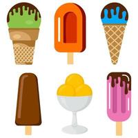 Set of vector illustration of ice cream. Multicolored creamy ice cream