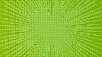 Green comic book page background in pop art style with empty space. Template with rays, dots and halftone effect texture. Vector illustration