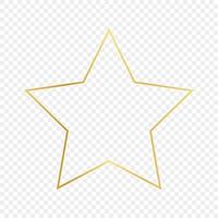 Gold glowing star shape frame isolated on transparent background. Shiny frame with glowing effects. Vector illustration.