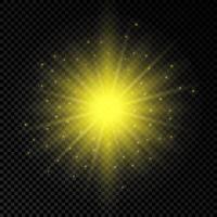 Light effect of lens flares. Yellow glowing lights starburst effects with sparkles on a transparent background. Vector illustration