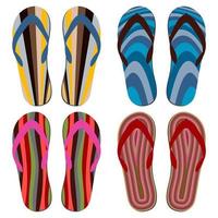 Set of Beach Slippers. Colorful Summer Flip Flops Over White Background. vector