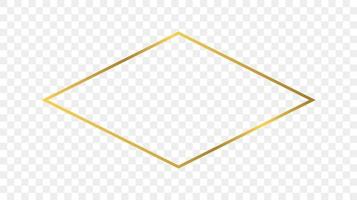 Gold glowing rhombus shape frame isolated on transparent background. Shiny frame with glowing effects. Vector illustration.