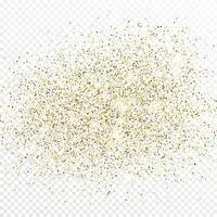 Gold glitter confetti backdrop isolated on white transparent background. Celebratory texture with shining light effect. Vector illustration.
