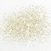 Gold glitter confetti backdrop isolated on white transparent background. Celebratory texture with shining light effect. Vector illustration.