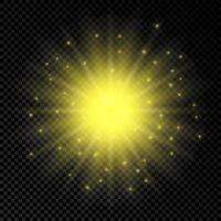 Light effect of lens flares. Yellow glowing lights starburst effects with sparkles on a transparent background. Vector illustration