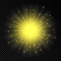 Light effect of lens flares. Yellow glowing lights starburst effects with sparkles on a transparent background. Vector illustration