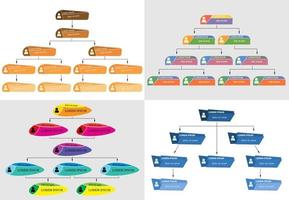 Set of four colorful business structure concept, corporate organization chart scheme with people icons. Vector illustration.