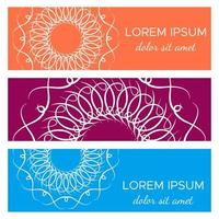 Set of abstract horizontal header banners with geometric circular elements and place for text. Colorful backgrounds for web design. Vector illustration