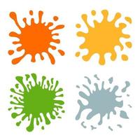 Set of Four Multicolored Hand Drawn Paint Splashes with small splashes and shadows. Vector illustration