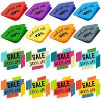 Set of Sale Discount Labels, Tags, Emblems. Web collection of stickers and badges for sale. Isolated vector illustration.