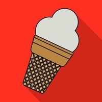 Vector illustration of ice cream in a waffle cup in flat style isolated on red background with shadow. Vector illustration