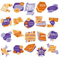 Set of Sale Discount Labels, Tags, Emblems. Web collection of stickers and badges for sale. Isolated vector illustration.