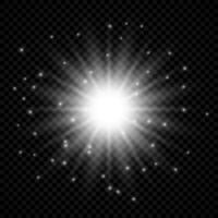 Light effect of lens flares. White glowing lights starburst effects with sparkles vector