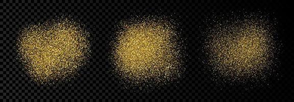 Set of three golden glittering backdrops on a dark transparent background. Background with gold glitter effect and empty space for your text. Vector illustration