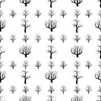 árboles curvos en blanco y negro sin costuras sin fondos de hojas. textura transparente del bosque vectorial. vector